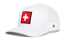 Show your Swiss pride with the Haka Hat Swiss Flag Trucker Hat by Haka Hat. This white mesh snapback features a bold red patch with a white cross on the front, just like the iconic Switzerland flag. Combining classic trucker style and comfortable fit, this Switzerland Snapback is perfect for anyone looking to sport authentic Swiss flair.