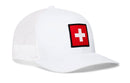 Show your Swiss pride with the Haka Hat Swiss Flag Trucker Hat—a sleek white mesh snapback by Haka Hat, featuring a bold red patch with a white cross on the front panel. This stylish Switzerland snapback is perfect for highlighting your love for Swiss heritage.