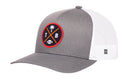Sure! Here’s a rewritten version using your product data: The Haka Hat Tampa Bay Trucker Hat by Haka Hat features a black TPA X football snapback design with gray and white mesh, accented by a round patch with red, yellow, and black details including a palm tree, football, and the letters T and B for that signature 5.0 trucker style.