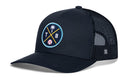 Show off your Tampa Bay pride with the Haka Hat Tampa Bay Trucker Hat | TB X Baseball Snapback by Haka Hat, featuring a black mesh back, adjustable snapback closure, and a round front patch with a palm tree, baseball bat, the letters T and B, and a baseball.