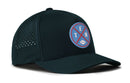 Introducing the Haka Hat Tennessee Football Performance 5-Panel Hat | Columbia Blue TEN X Flexfit Snapback by Haka Hat—a Tennessee Football hat crafted from water-repellent fabric, showcasing a round patch on the front with a blue and red design, featuring the letters T E N and a small football icon. Side panels have small ventilation holes for breathability, while a Flexfit sweatband offers all-day comfort.