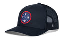 Introducing the Haka Hat Tennessee Trucker Hat, a black TEN X Football Snapback featuring a mesh back and a round front patch with blue and red accents, the letters T, E, N, and a central football graphic—an ideal snapback for Nashville football fans from Haka Hat.