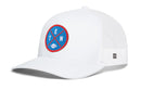 Introducing the Haka Hat Tennessee Football Trucker Hat | Columbia Blue TEN X Snapback by Haka Hat—a classic white mesh snapback trucker hat featuring a blue and red circular patch on the front with the letters T, E, N and a small football graphic. It’s the perfect accessory for Tennessee football fans and locals alike.