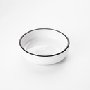 The Texas Salt Co. Round Dipping Dish by Texas Salt Co is a small, round porcelain bowl with a thin black rim and glossy finish shown empty against a plain white background.