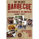 Book cover for The 100 Best Barbecue Restaurants in America - Paperback by Books by splitShops, showcasing tempting barbecue dishes and a man savoring ribs, with bold text highlighting 365 restaurants, 48 states, 1 year, 1 man—a must-have BBQ travel guide for discovering the top barbecue spots nationwide.