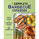 The cover of The Complete Barbecue Cookbook: Expert Advice and Foolproof Recipes for BBQ Perfection – Paperback by Books by splitShops features grilled meats, corn, and asparagus on a tray against a light green background. This cookbook, authored by Sterling Smith, offers expert advice on BBQ techniques and delicious grilling recipes.