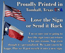 The Let’s Keep The Dumbfuckery - Metal Sign by Lone Star Art features U.S. and Texas flags waving in a blue sky. Proudly printed in Tomball, Texas—fun office decor with satisfaction guaranteed!.