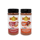 Hickman's BBQ Top 2 Rub Package includes a gluten-free all-purpose rub with a pig illustration and a Sweet Rub featuring a chicken, both labeled “Because Pit Happens.”.