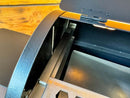 Close-up of a Pimp My Grill® Pro Series Slide-Out Rack System - 2 Racks for Traeger Tailgater / Junior installed inside a grill with the lid open.