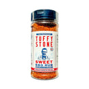 Tuffy Stone Sweet BBQ Rub bottle with sweet, smoky seasoning for pork, chicken, seafood, and more