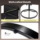 Collage showing close-ups of the 5 Pieces Outdoor Dining Set with 4 Swivel Chairs and 36 Inch Square Patio Table by DirectDeals, highlighting black swivel chairs with curved armrests, sturdy metal frame, and anti-slip pads. Text: Well-crafted Details.