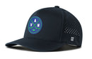 The Haka Hat Vancouver Hockey Performance 5-Panel Hat (VAN X Flexfit Snapback) is a water-repellent navy baseball cap featuring a round blue and green logo with crossed hockey sticks and the letters “VAN,” representing its Vancouver hockey roots. Designed for comfort, this hat includes a Flexfit sweatband and perforated side panels for ventilation.