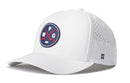 Introducing the Haka Hat Winnipeg Hockey Performance 5-Panel Hat | WPG X Flexfit Snapback by Haka Hat—a white snapback hat featuring a perforated back and a round front logo with crossed hockey sticks, a puck, and the letters W, P, G. Engineered for comfort on and off the ice, it’s equipped with a Flexfit sweatband to help keep you cool and dry every game.