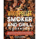 Cover of Wood Pellet Smoker and Grill Cookbook: The Art of Smoking Meat for Real Pitmasters, Ultimate Smoker Cookbook for Real Barbecue - Paperback by Books by splitShops, featuring a background of wood pellets and grilled meat, with bold yellow and white title text and a small flame icon at the top. Perfect for anyone interested in smoking meat, this comprehensive cookbook offers mouthwatering barbecue recipes suitable for all skill levels.