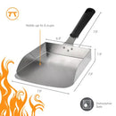 Fox Run Brands XL Stainless Steel Griddle Shovel – 5 Cup Food Scoop & Spatula featuring a black handle, 6.5 by 7.5-inch dimensions, and a 1.5-inch deep stainless steel construction that is dishwasher-safe.