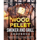 A steak topped with a pat of butter on a grill grate, featured on the cover of the Wood Pellet Smoker and Grill Cookbook: Complete Smoker Cookbook for Smoking and Grilling, Ultimate BBQ Book with Tasty Recipes for Your Wood Pellet Gr.