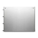 A rectangular brushed metal panel with four visible screw holes, the Yoder Smokers YS640/YS480 Stainless Steel Side Shelf Sleeve features a smooth surface and small tabs on the left edge, set against a white background.