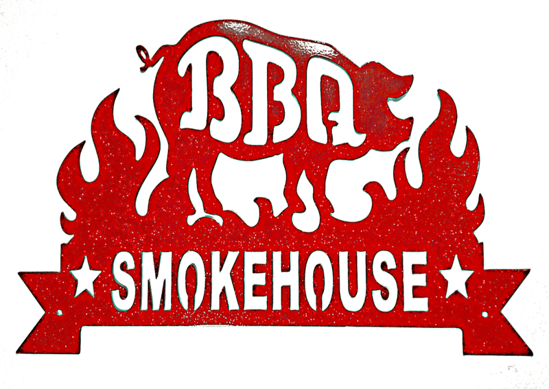 BBQ Smokehouse Pig Metal Sign DDR Fab Color: Black Hammertone