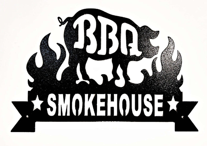 BBQ Smokehouse Pig Metal Sign DDR Fab Color: Black Hammertone