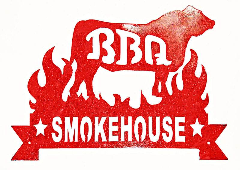 BBQ Smokehouse Steer Metal Sign DDR Fab Personalize Sign: Yes