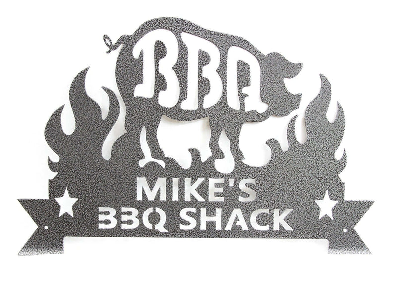 BBQ Smokehouse Pig Metal Sign DDR Fab Color: Black Hammertone