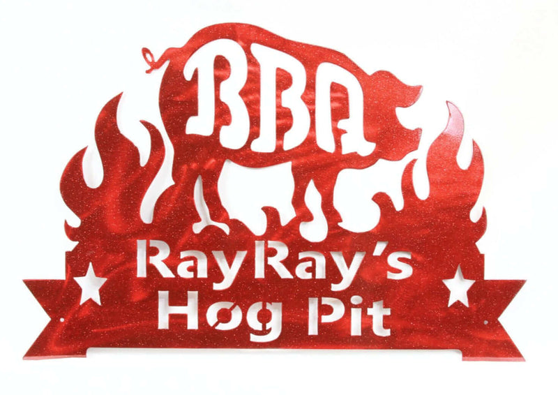 BBQ Smokehouse Pig Metal Sign DDR Fab Color: Black Hammertone