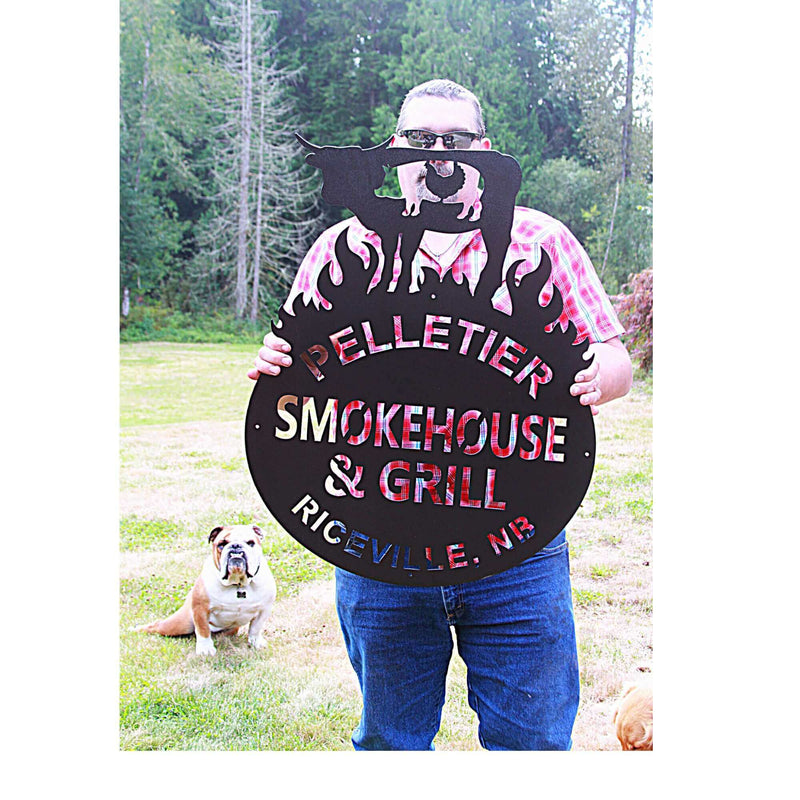 Smokehouse with Flames Metal Barbecue Sign DDR Fab