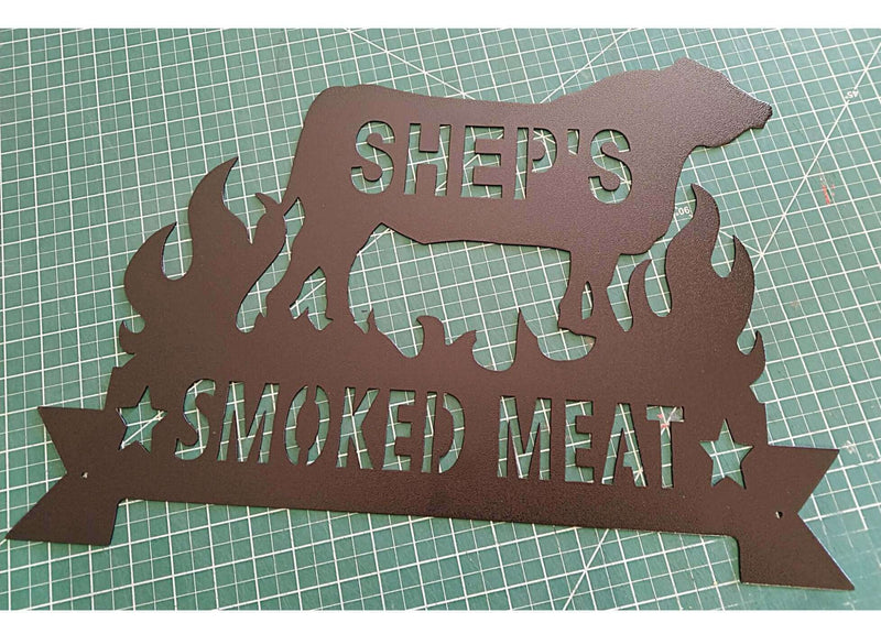 BBQ Smokehouse Steer Metal Sign DDR Fab Personalize Sign: Yes