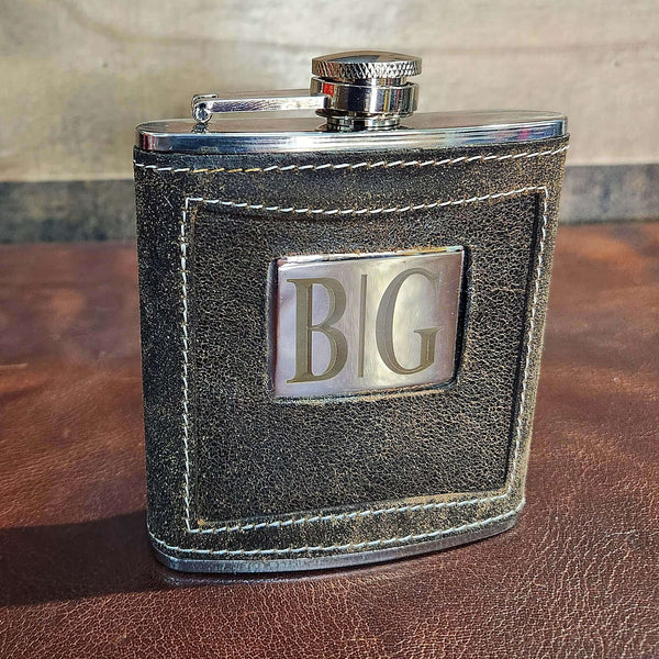 Distressed Leather Custom Flask 6 oz