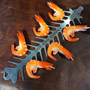 Flat stainless steel BBQ skewers, ideal for kabobs and available with personalization option with shrimp