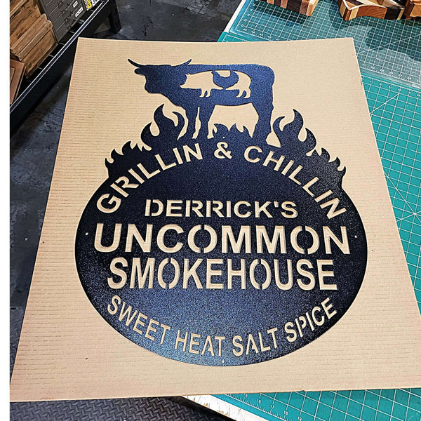 Smokehouse with Flames Metal Barbecue Sign DDR Fab