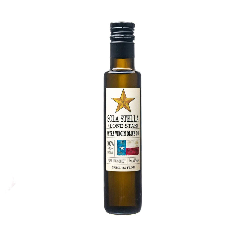 Sola Stella Extra Virgin Olive Oil from Texas Hill Country available at DDR BBQ Supply for gourmet cooking and finishing
