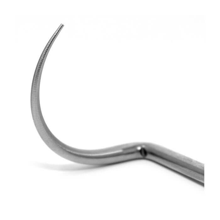 Stainless steel pigtail meat flipper with wooden handle for grilling and BBQ end of meat hook