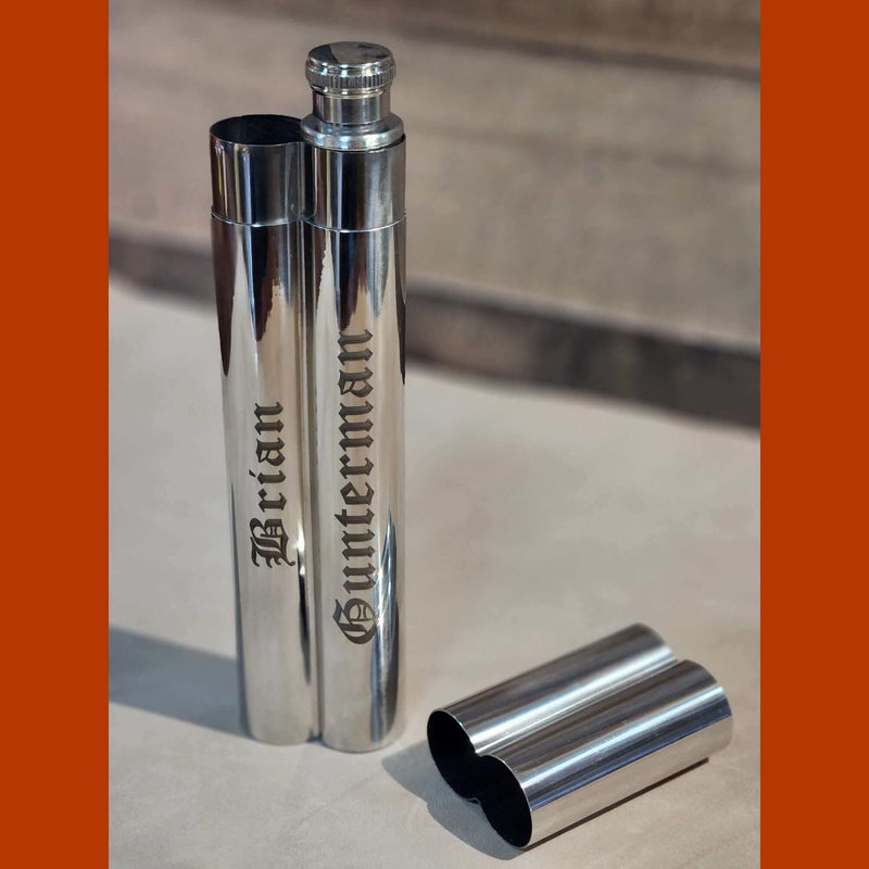 Stainless Cigar Holder + 2 oz Flask