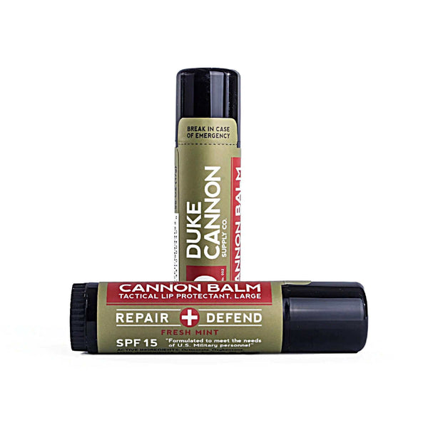 Duke Cannon Cannon Balm SPF 15 – extra-large tactical lip balm with fresh mint flavor and natural ingredients, made for extreme conditions – available at DDR BBQ Supply