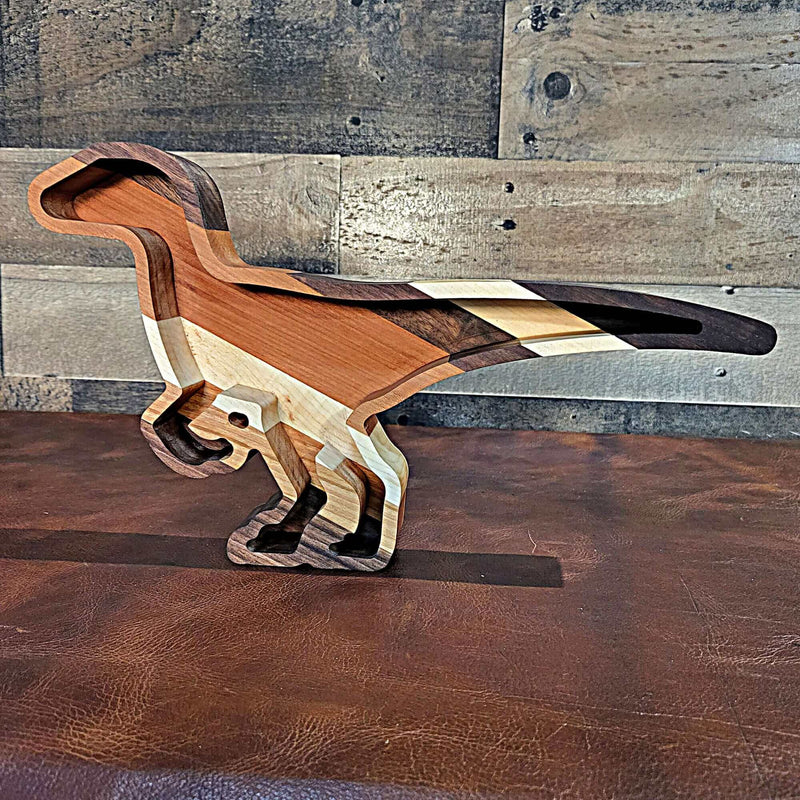 Dinosaur Wood Tray--Velociraptor Two Acre Woodworks