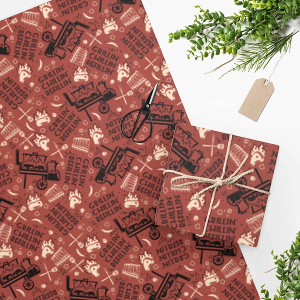 Grillin' Chillin' and Refillin' BBQ wrapping paper with grills and smokers