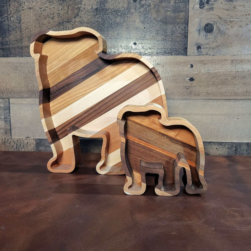 Handcrafted English Bulldog wood tray made from natural hardwoods – a food-safe, one-of-a-kind gift for dog lovers and Bulldog owners