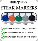 Grill Pinz nylon bacon holders and colorful meat markers safe for grilling Steak Doneness Markers – Grill with Precision, Serve with Confidence up to 500°F
