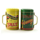 nostalgic tin salt and pepper shakers 2-piece set with vintage design