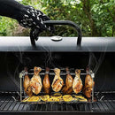 Stainless steel chicken drumsticks rack with 14 slots for grilling or warming. Available at DDR BBQ Supply