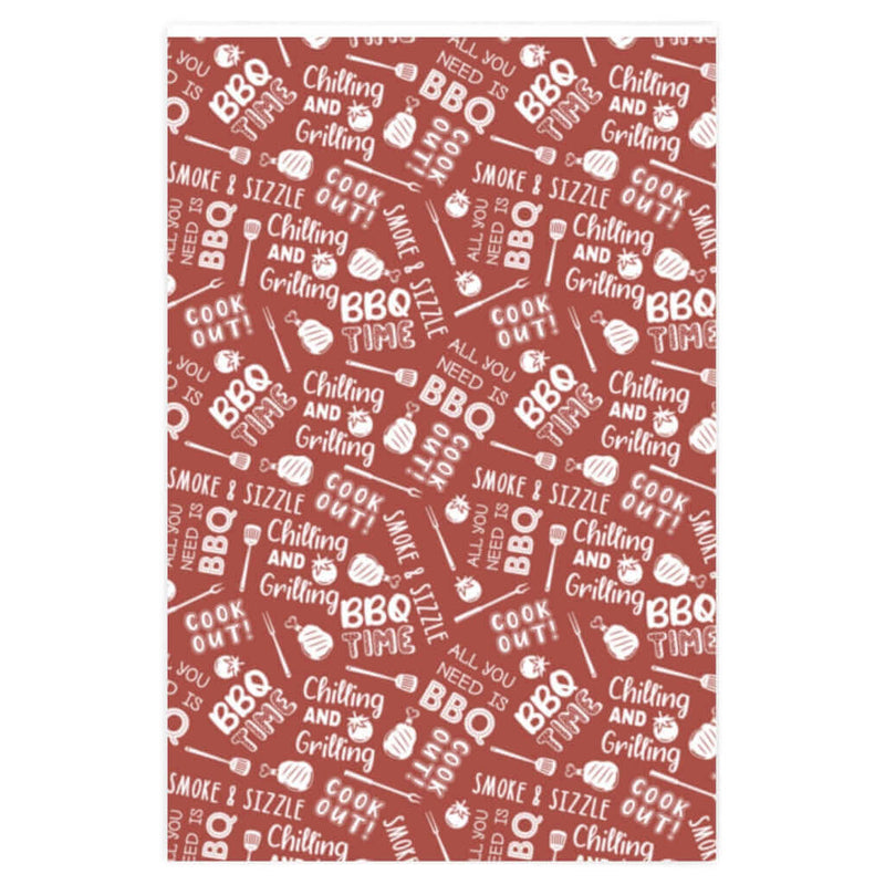 “All You Need Is BBQ” red wrapping paper with meats, veggies, and BBQ sayings – 24x36 or 24x60 at DDR BBQ Supply