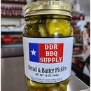 DDR BBQ Supply Bread & Butter Pickles 16 oz jar – sweet and tangy pickle slices with onions and spices