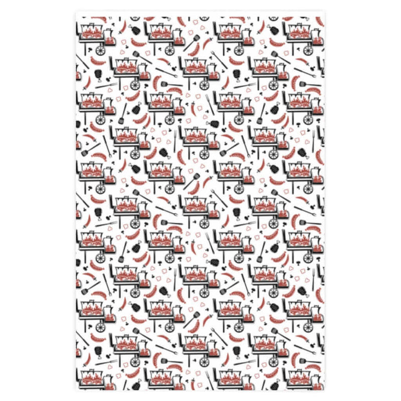 Classic BBQ Wrapping Paper in white with smokers, sausages, and peppers – DDR BBQ Supply
