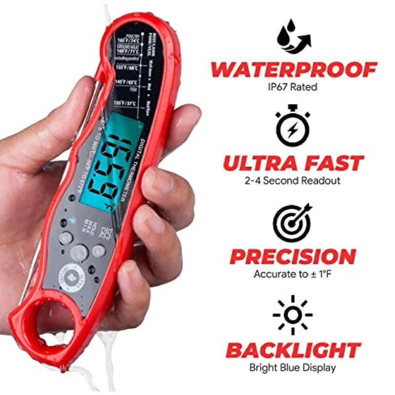 instant read digital meat thermometer with LED screen for grilling and cooking
