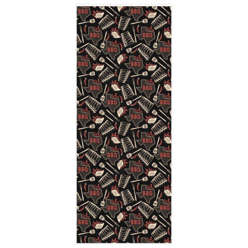 Texas BBQ Wrapping Paper in black with Texas outline, BBQ lettering, grilling tools, and ribs – DDR BBQ Supply