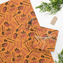 Texas BBQ Wrapping Paper in orange with Texas outline, BBQ lettering, grilling tools, and ribs – DDR BBQ Supply