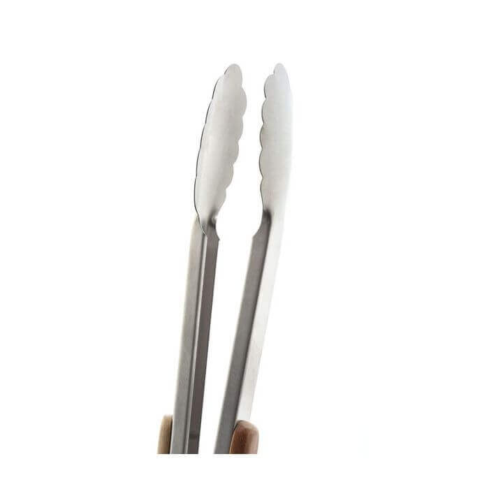 DDR BBQ Supply 18 inch BBQ tongs with stainless steel and Acacia wood handles for grilling and serving