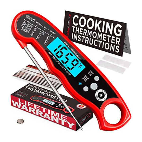 instant read digital meat thermometer with LED screen for grilling and cooking