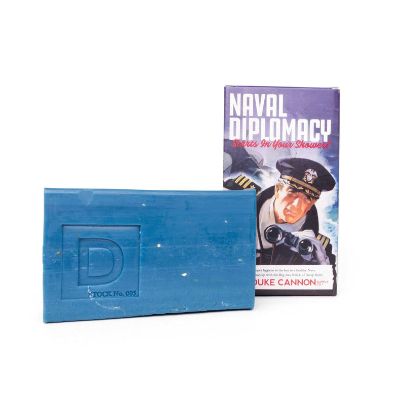 duke cannon wwii naval diplomacy soap bar with bergamot and black pepper scent and military-inspired packaging